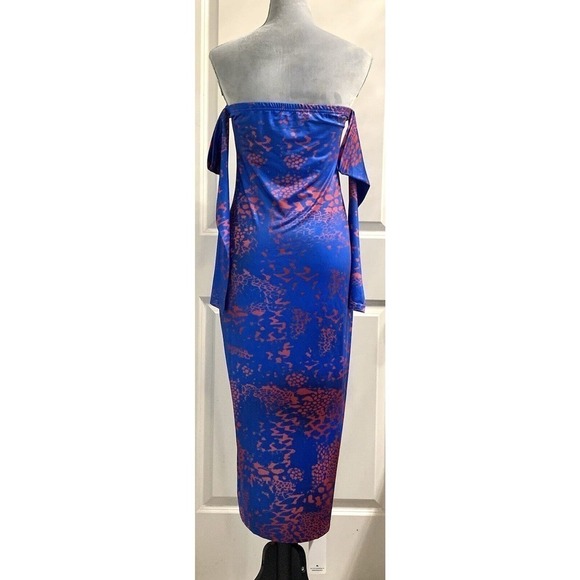 New Strapless Dress Women Sexy Off Shoulder Beach Sz L Blue Summer Vacation - Picture 3 of 7